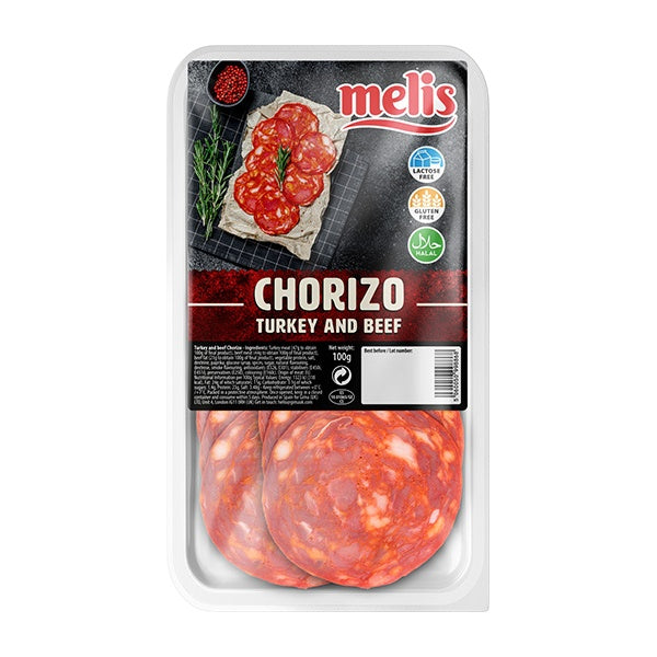 Melis Sliced Turkey & Beef Chorizo 100g retail pack